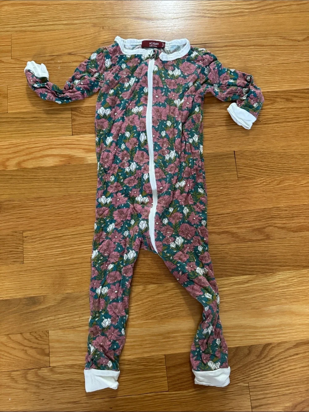 Milkbarn Floral Zip Footless One-Piece Pajamas -